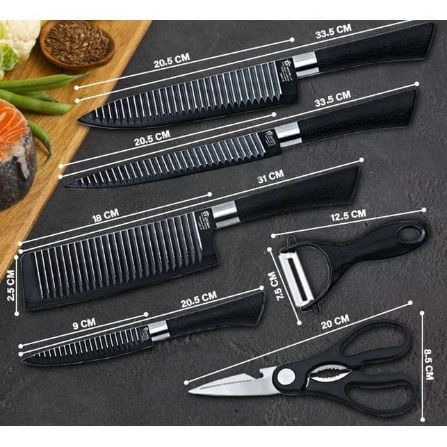 PISAU DAPUR HITAM TAJAM PISAU BAHAN BAJA /PISAU DAPUR TAJAM/ BLACK KNIFE SET 5 PCS