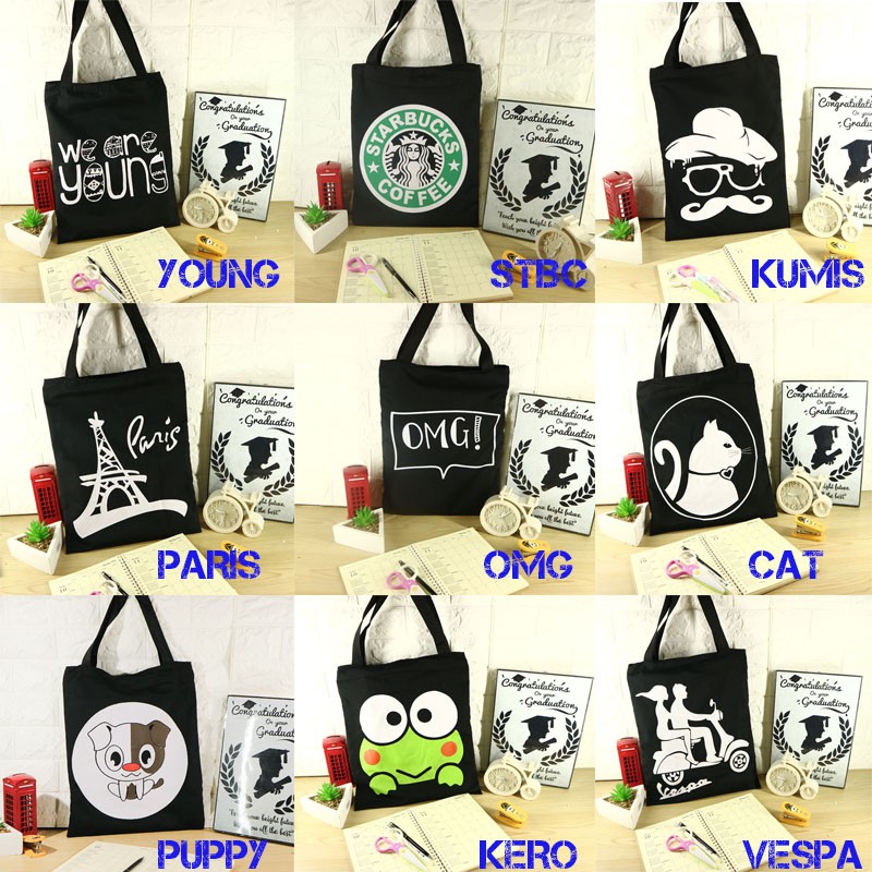 Tote Bag Tas Sekolah Tas Jinjing Pria Wanita Kain Drill Tote Bag Tas Sekolah Tas Jinjing Pria Wanita Kain Drill