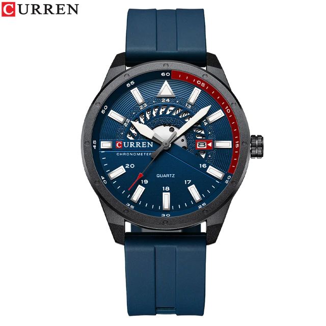 CURREN 8421 Jam Tangan Pria Analog Tali Silicone Chronograph Aktif CURRENOS-Biru
