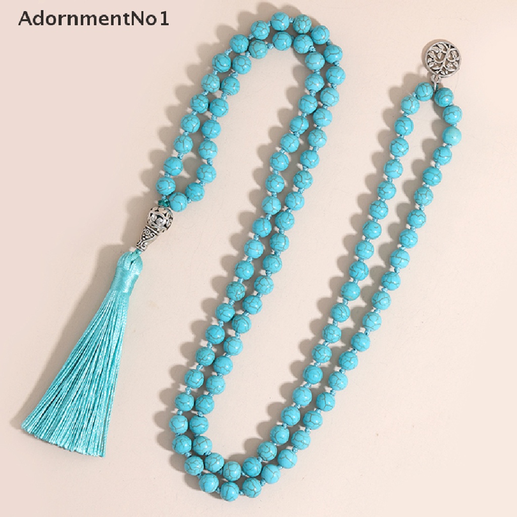 (AdornmentNo1) Kalung 108 Manik-Manik Batu Turquoise 8mm Untuk Yoga / Meditasi