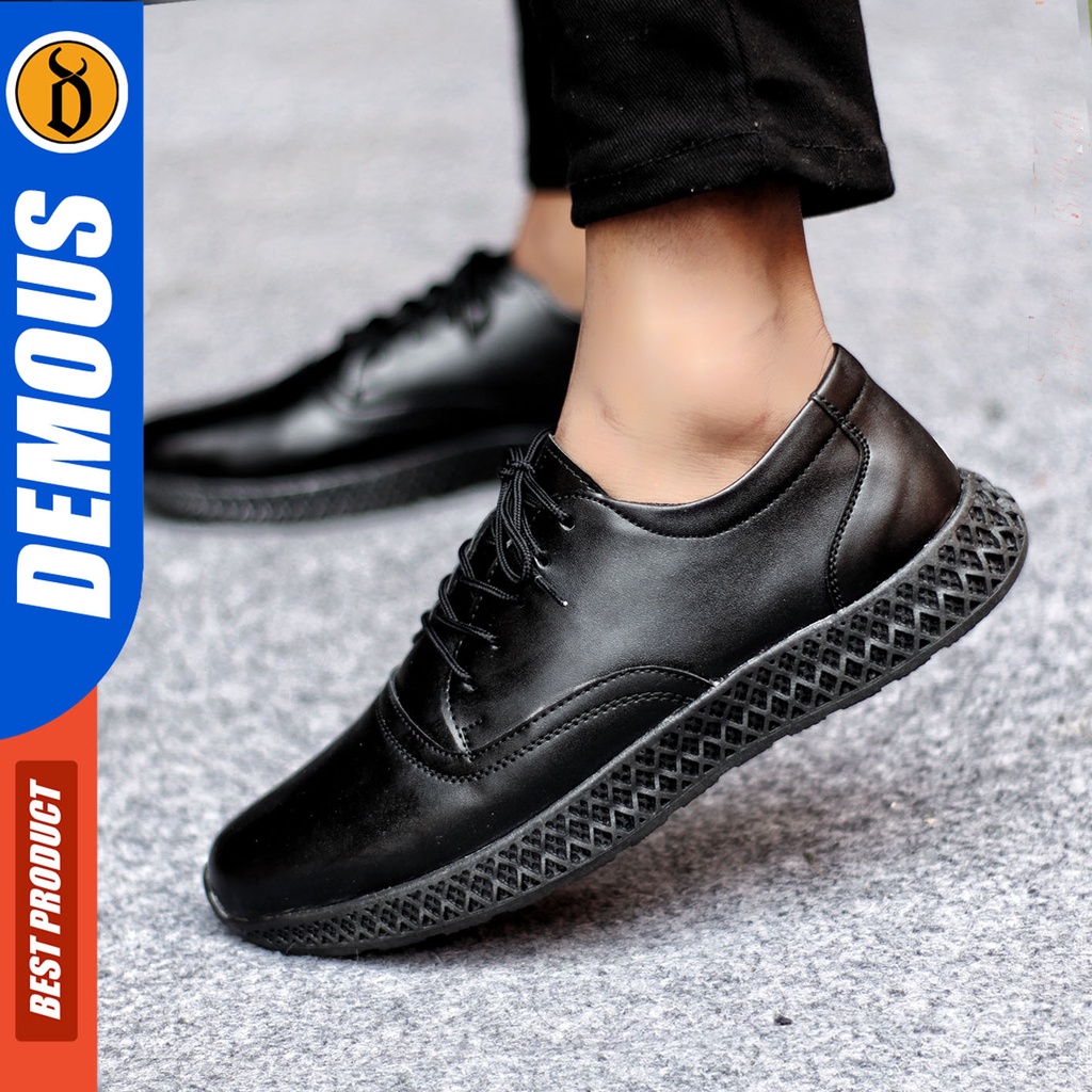 Sepatu Sneakers Pria Sepatu Casual Pria Kulit Pu Sepatu Kerja Kuliah Kondangan Sepatu Hitam Pria DEMOUS SEMON