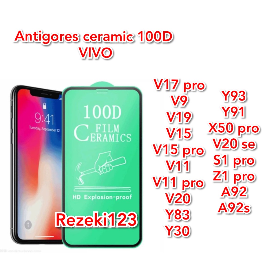 Antigores Cemaric Film VIVO Tempered Glass Cover Full v17pro/x50pro/v9/v19/s1/v11/v11pro/y30/y93/y91