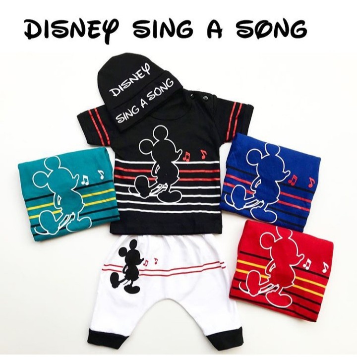 Setelan Baju Anak Bayi Laki Lucu Topi Mickey Sing A Song