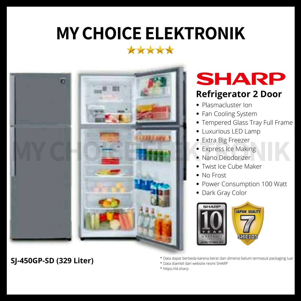 Sharp Kulkas INV 2Door 329L SJ-450GP-SD / SJ 450GP SD