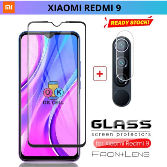 2in1 TG Anti Gores Layar Kamera Redmi 9 -Tempered Glass 9D Xiaomi Redmi 9 Pelindung Kamera Layar