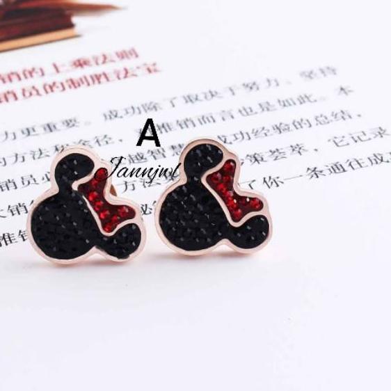 ☎ Anting Tusuk / Giwang Mickey Asli Titanium Full Permata Zircon Anti Karat & Alergi ○