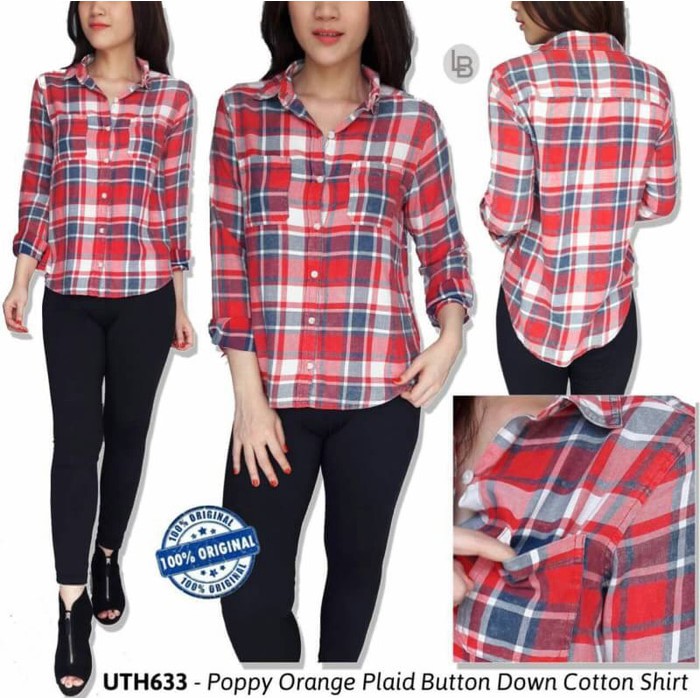 Kemeja Branded Original Universal Thread Poppy Orange Plaid Kemeja Ori