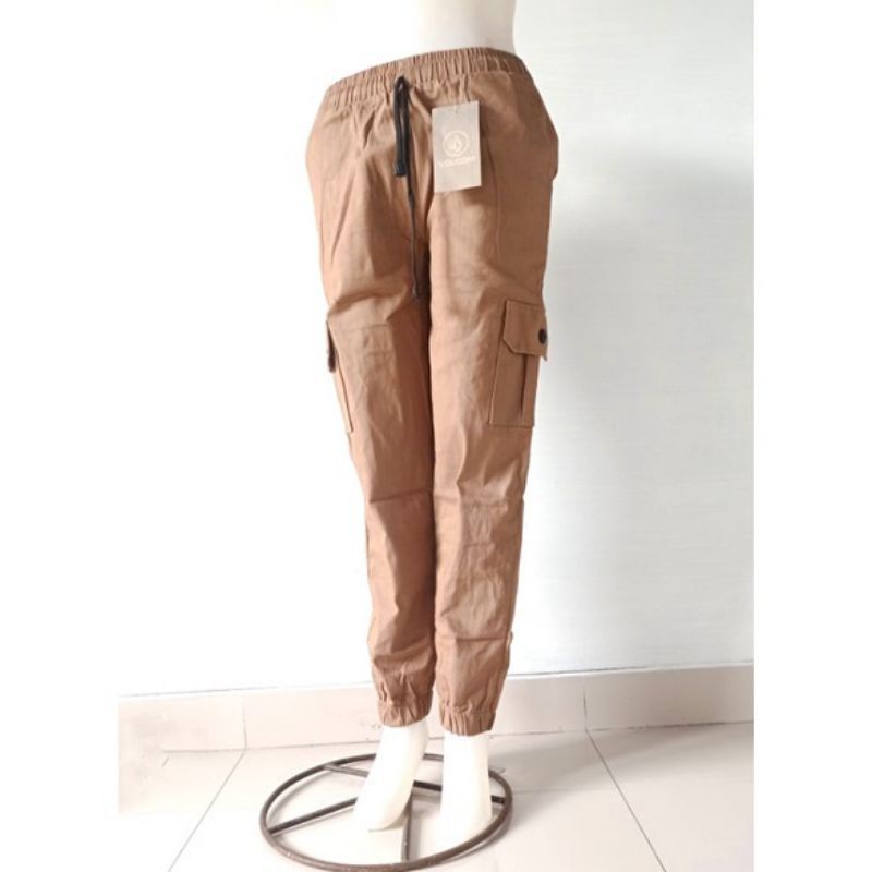 Celana Cargo Wanita Joger Pant Panjang full karet bahan Katun Twiil Tebal Melar