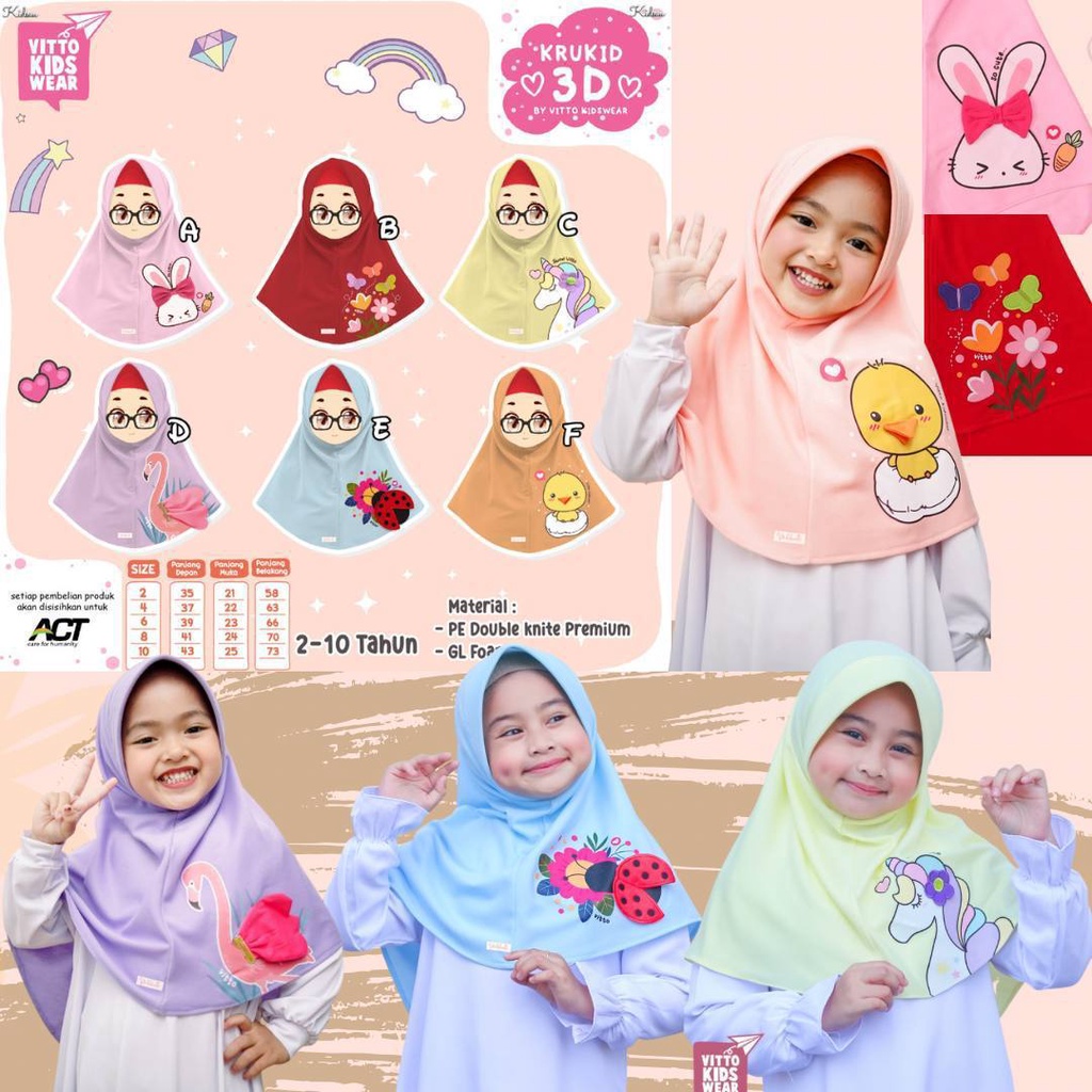 Jilbab Instan Anak Krukids 3D by Vitto