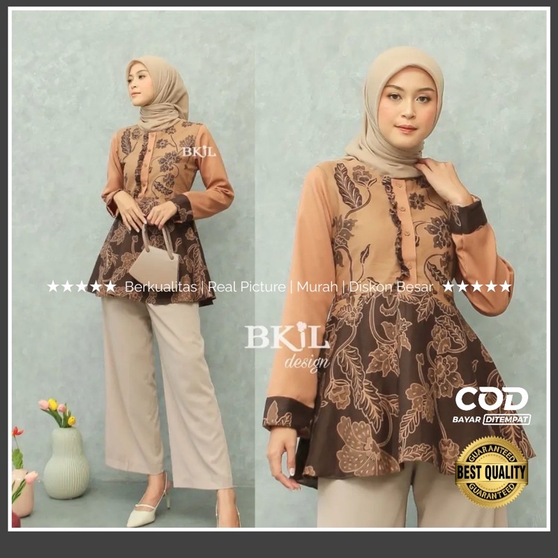 tey-17 Batik wanita ASJ SA HRB026 Kenongo Kemeja Tosca Pendek