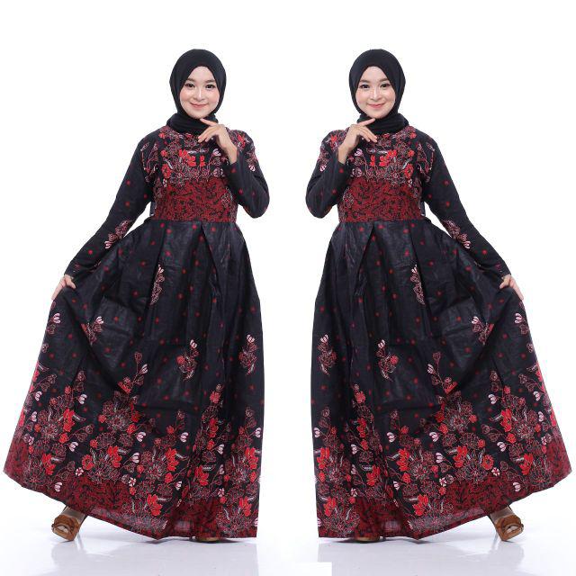 Batik Couple keluarga sania ruffle ori ndoro jowi dnt motif SAKURA MERAH TERMURAH SHOPEE-GAMIS