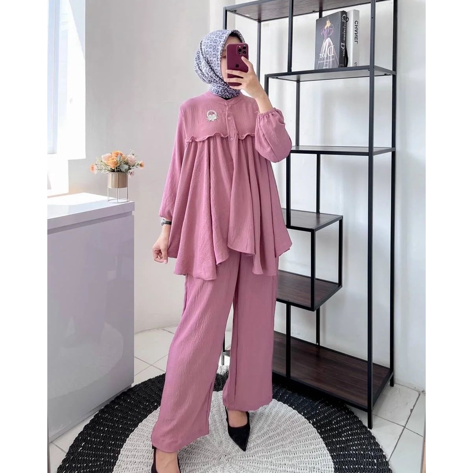 atasan wanita/baju wanita Set Crinkle - Baju One Set Wanita Terbaru/ pakaian setelan