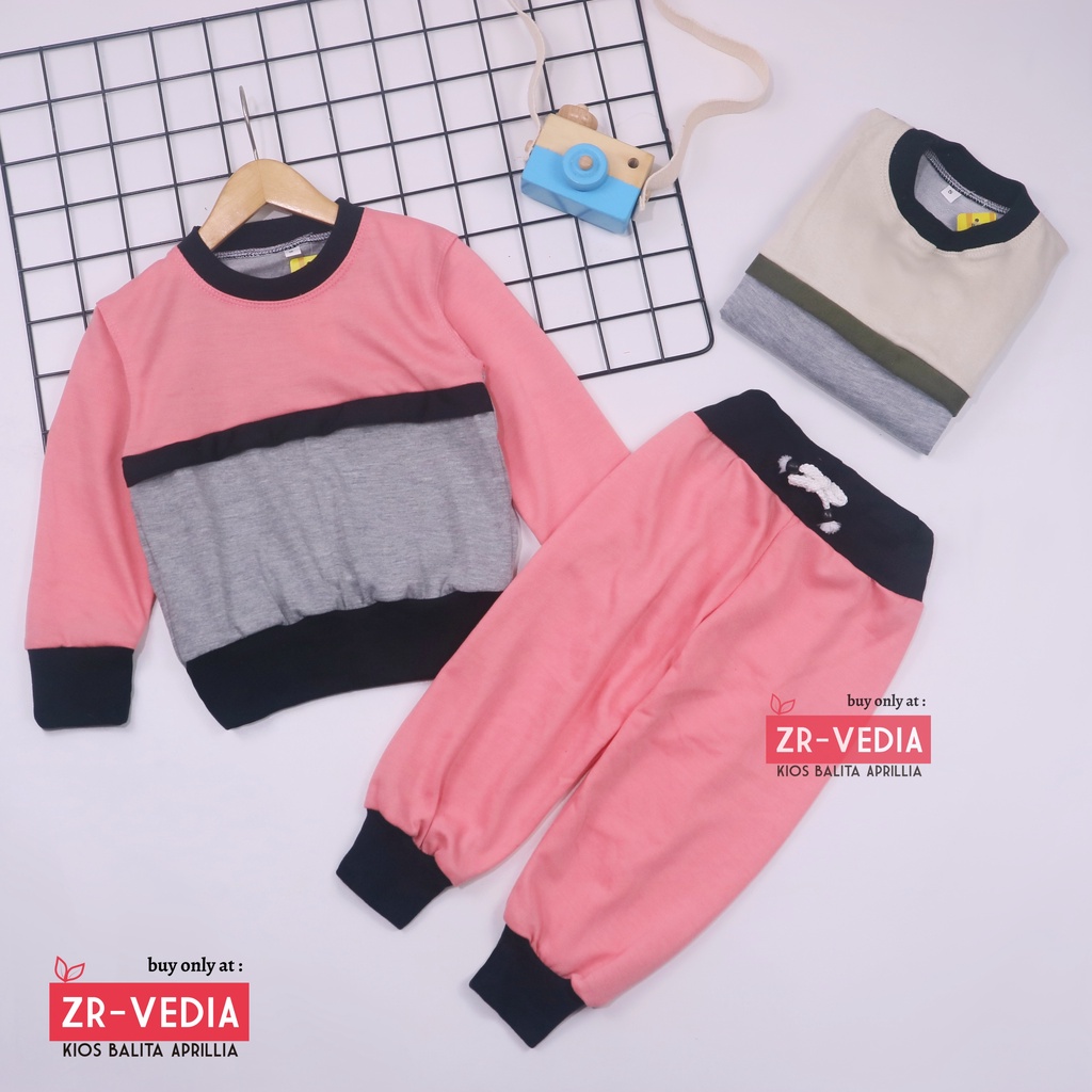 Setelan Nana 1-6 Thn / Set Sweater &amp; Jogger Anak Perempuan Polos Celana Baju Lengan Panjang Bahan