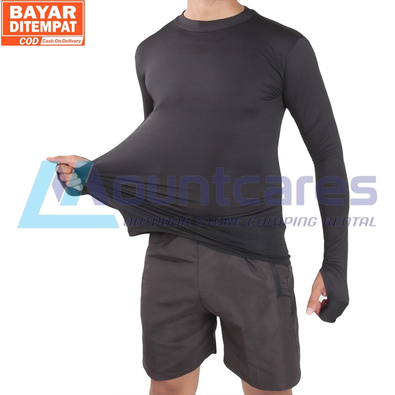 MANSET BAJU OUTDOOR HITAM POLOS LENGAN PANJANG ADA LUBANG JEMPOL BASELAYER NON THUMBHOLE PRIA WANITA