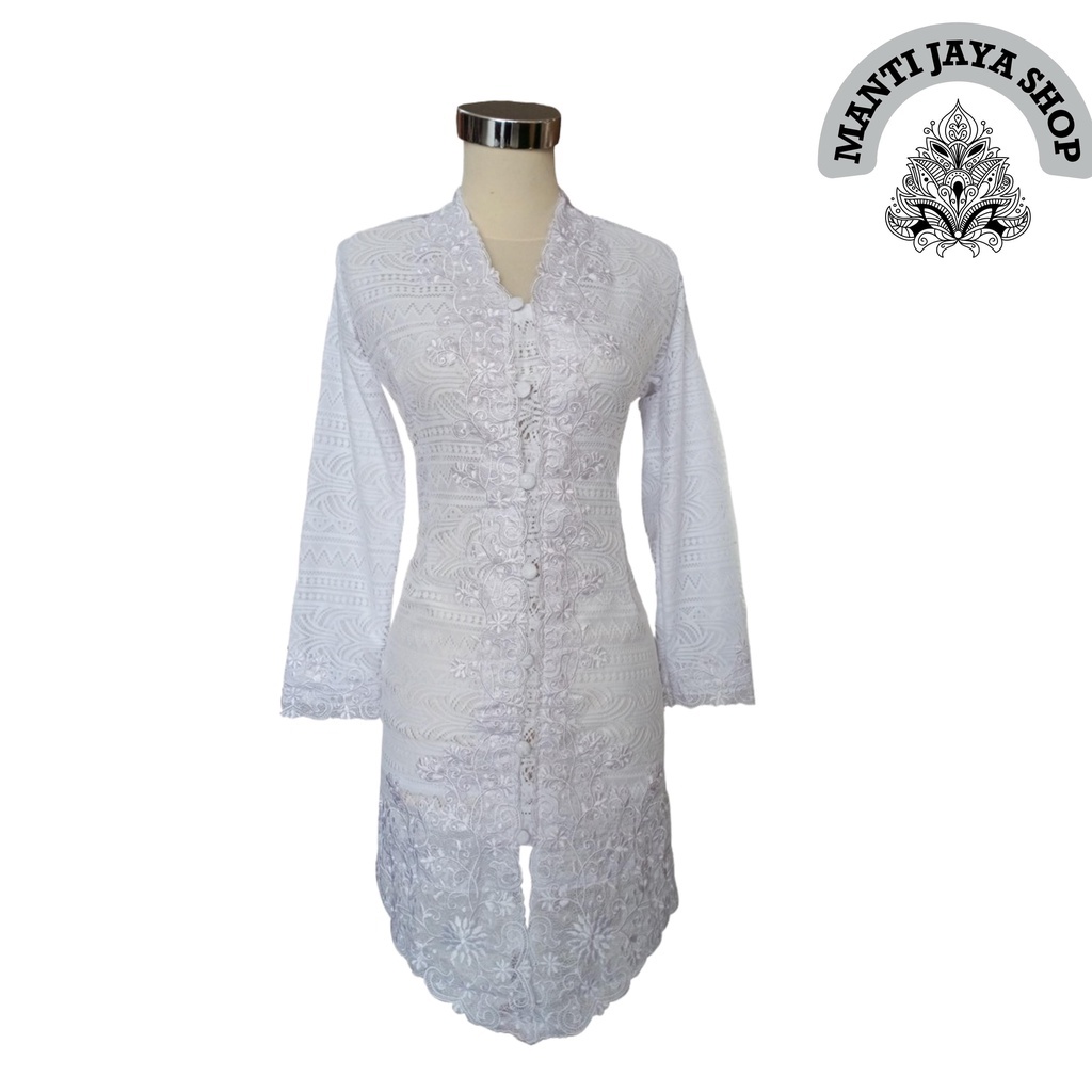 Kebaya Akad Brokat Furing Putih Panjang Bordir