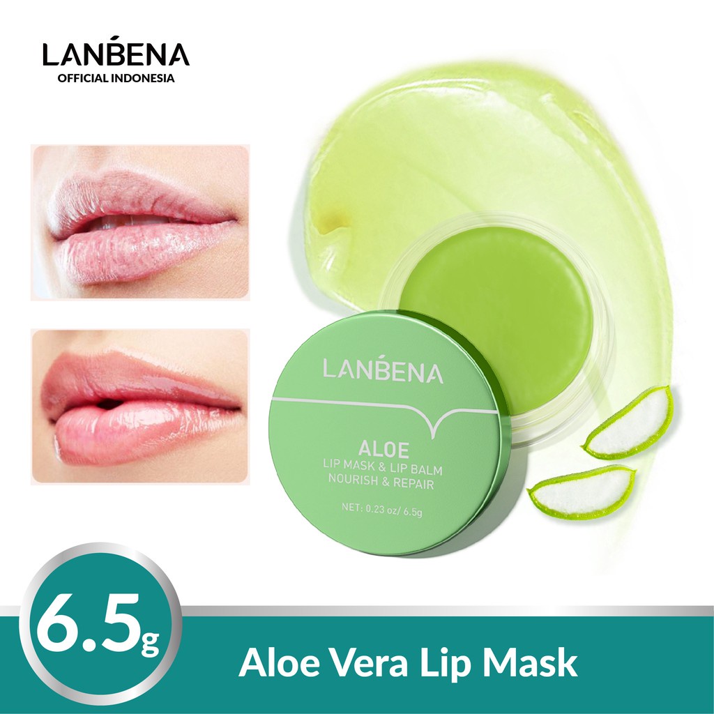 LANBENA Aloe Vera Lip Mask Balm- Melembabkan Repairing Plumping Hydrating Nourishing Exfoliating Smoothing Diminishing Lip