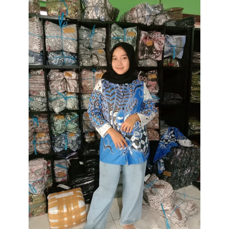 Batik Couple Pasangan Terbaru 2021 Batik Seragam Kerja // PELANDANG RESEPSIAN Motif SEKAR JAGAT BIRU-BLUS Skar Br kancin