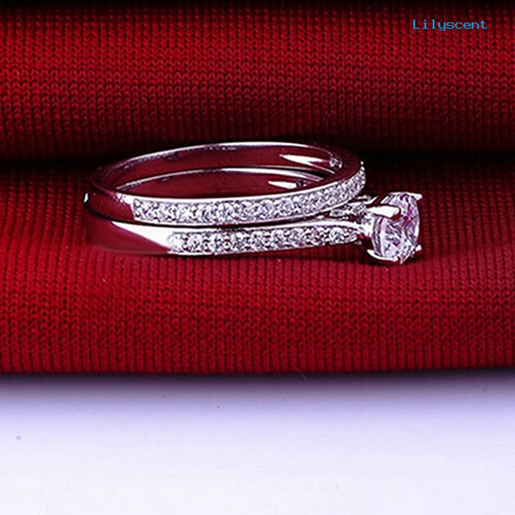 2pcs / Set Cincin Cubic Zirconia Lapis Silver Untuk Wanita