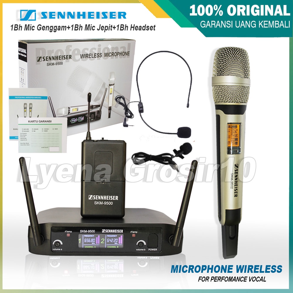 Mic Wireless Sennheiser skm 9500 / 1bh Genggam + 1 bh Mic Jepit + 1bh Headset Mik Werless Skm9500 Sk