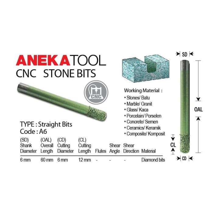 AnekaTool Diamond Straight Endmill Bits Grafir