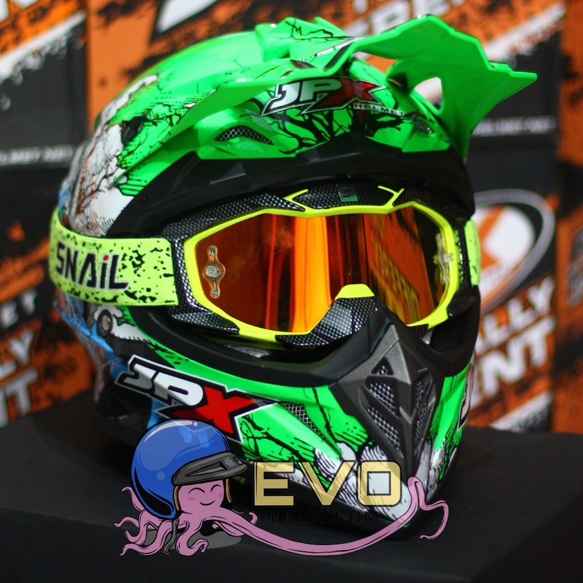 HELM JPX CROSS_FOX1 SERI X14 - FLUO GREEN GLOSS + GOOGLE SNAIL (ONGKIR 2 KG) HELM JPX TERBARU