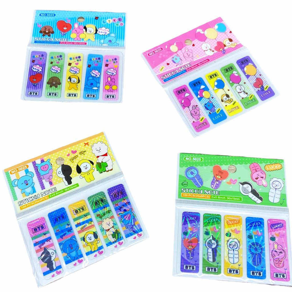 STICKY NOTE PEMBATAS BUKU PLASTIK KARAKTER BT21 BTS / STICKY NOTES  BT21 TERMURAH 1 SET 100 PCS