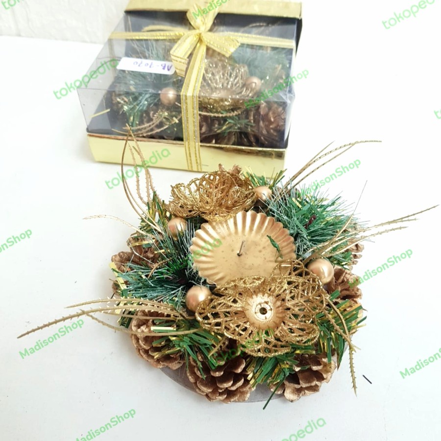 Tempat Lilin Doa Adven Pinus Krans Candle Wreath Murah Hiasan Natal - AB 7070