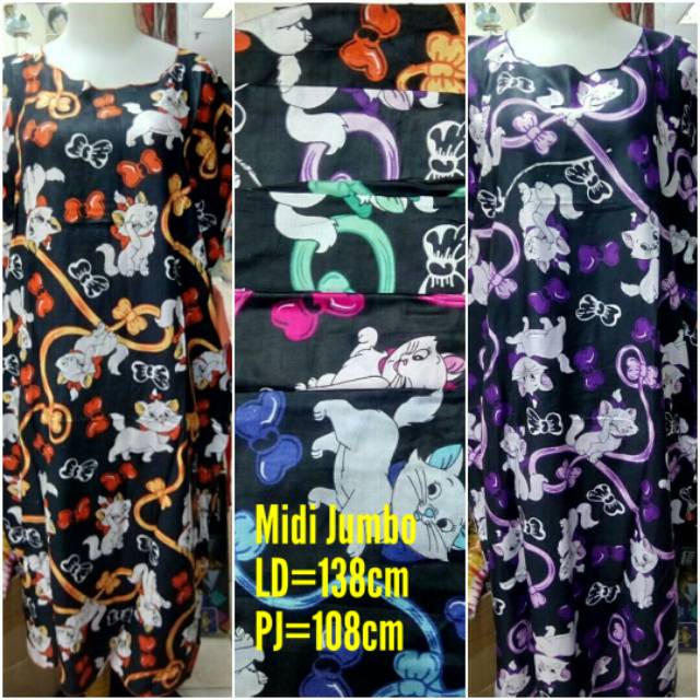 MOTIF TERBARU Dress Midi Jumbo Dasar Hitam Corak Random