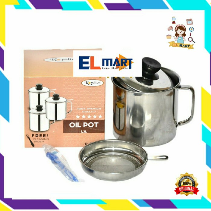 Asta Royalton 1,3 Liter Stainless Oil pot Saringan Tempat Minyak 1,3L