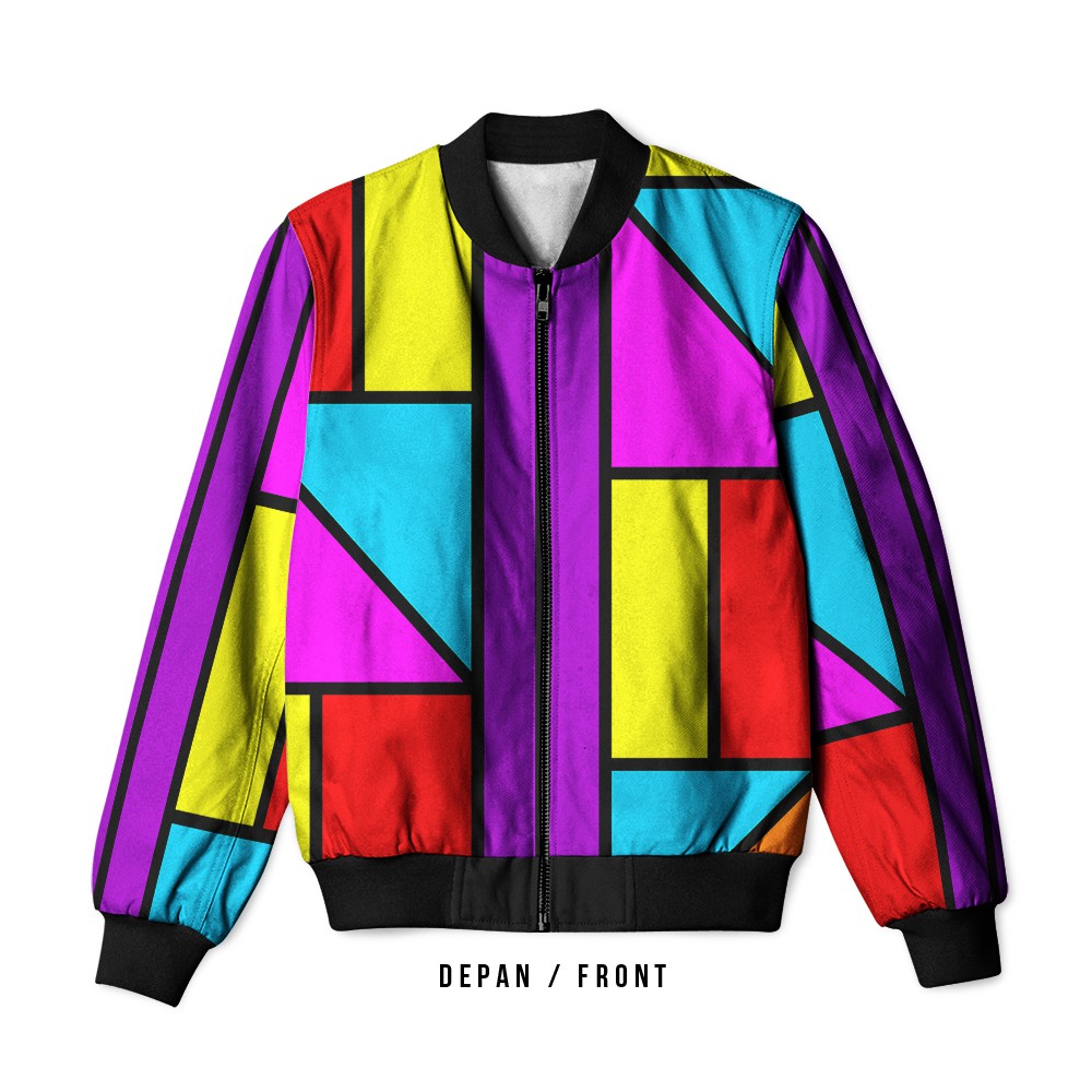 Jaket Bomber Pria Wanita Fullprint Retro Color Block