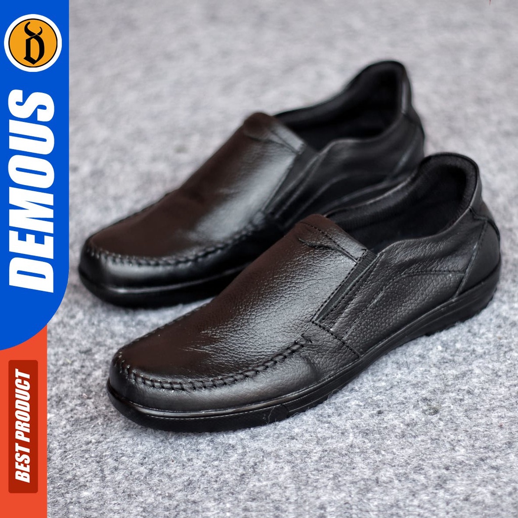 Sepatu Slip On Pria Sepatu Casual Pria Formal Kulit Asli Sepatu Pantofel Kerja Kantor Kuliah Kondangan Sepatu Slop Pria Sepatu Hitam Pria DEMOUS KNIT