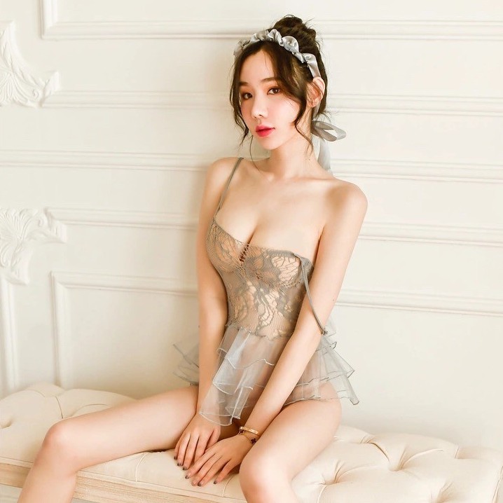 Violet Lingerie Seksi Erotis Pengantin Baju Tidur Pakain Dalam Dress Lingerie Transparant 1070-GRAY