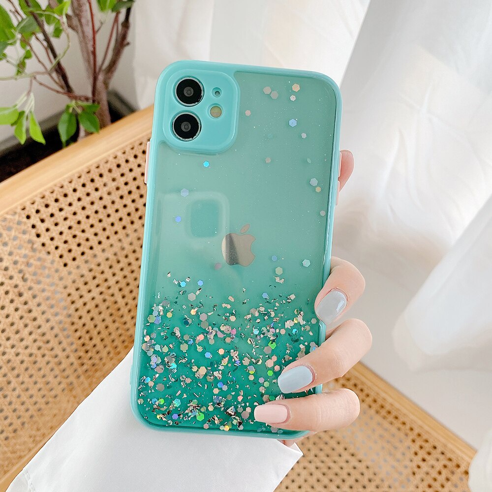 IPHONE Cover Pelindung case epoxy resin Gradasi Transparan Silikon Untuk Iphone11 12 13 14 Pro Max Plus X Xs Xr 7 8 Plus