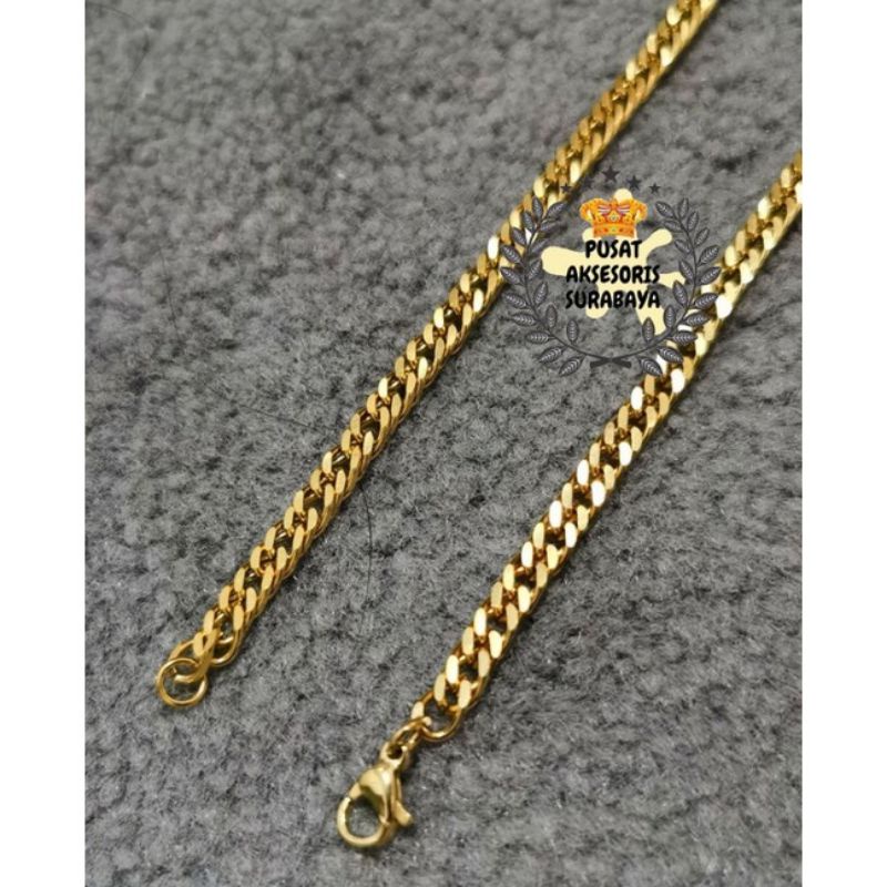 KALUNG TITANIUM RANTAI PADAT GOLD SILVER 3 MM  STAINLESS STEEL KALUNG WANITA PRIA