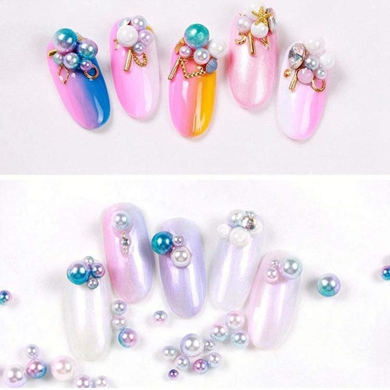 1 Pak Manik-Manik Mutiara Imitasi Bulat Mini Bahan Kaca Transparan Untuk Dekorasi Nail Art