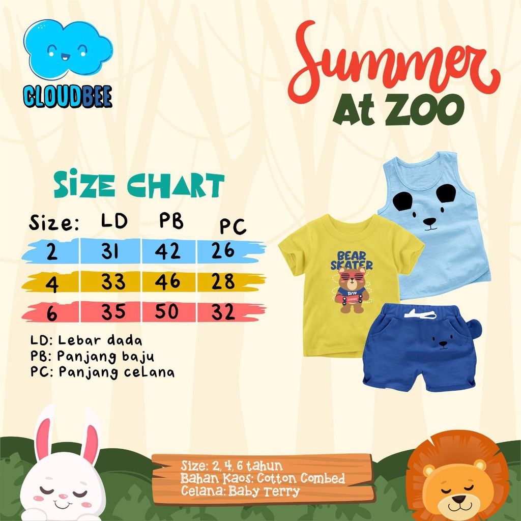 Setelan anak 3in1 Summer at zoo by cloudbee