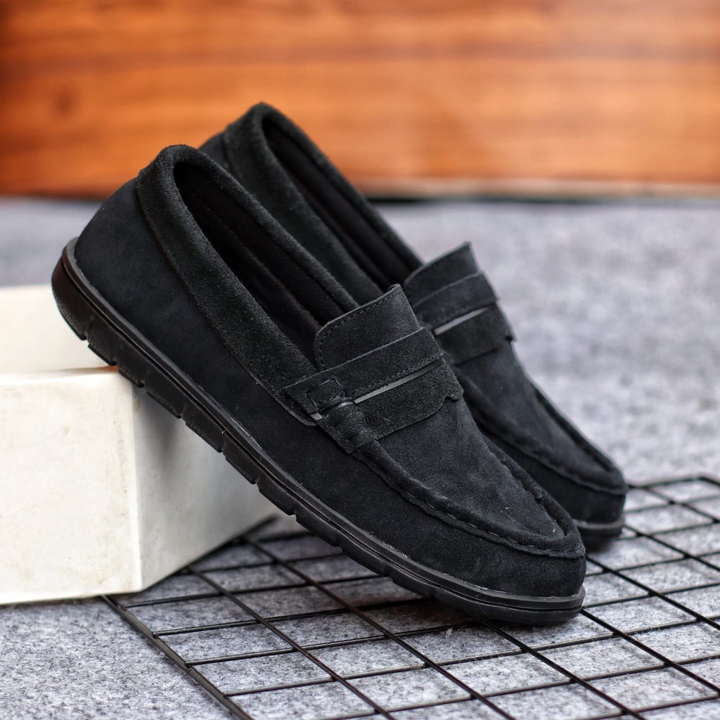 JUSTIN Sepatu Kasual Pria Slip On Pria Kulit Asli Trendy Kekinian Slop Cowok Terbaru Murah