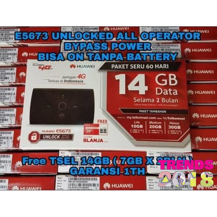 PROMO HARGA TERMURAH Modem Mifi Huawei 4G LTE E5673 Unlock bypass Telkomsel Garansi Resmi