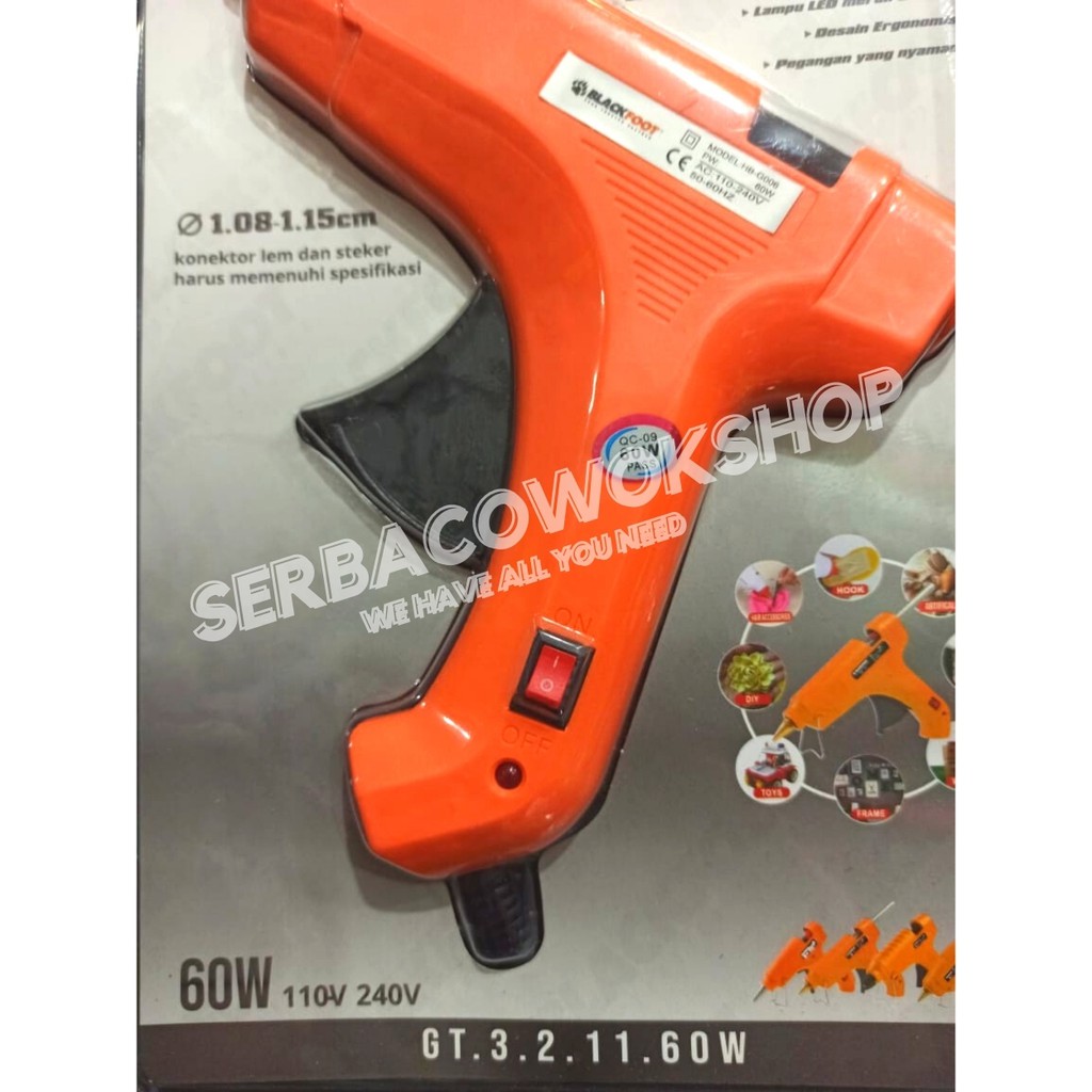 Blackfoot Hot Melt Stick Glue Gun 60 Watt 11 mm + Bonus 2 Batang Lem Termurah Berkualitas