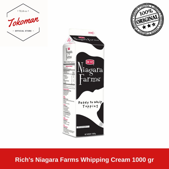 

Rich Niagara Farms Whipping Cream 1000 gr / 1 liter Rich's