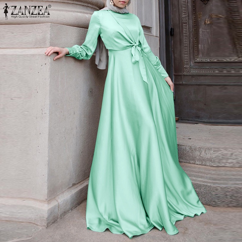 ZANZEA Women Party Gown Long Sleeve Satin Dress Elegant Ladies Maxi Dress