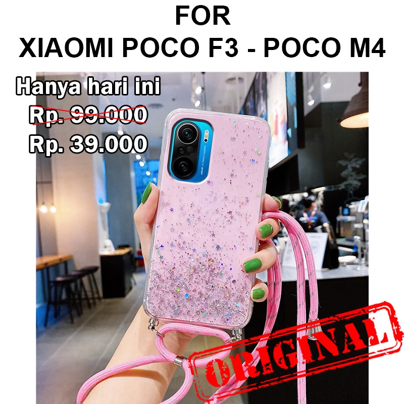 GLITTER LANYARD case Xiaomi Poco F3 - M4 Pro 5G casing tpu tali lanyard adjustable sling case korean