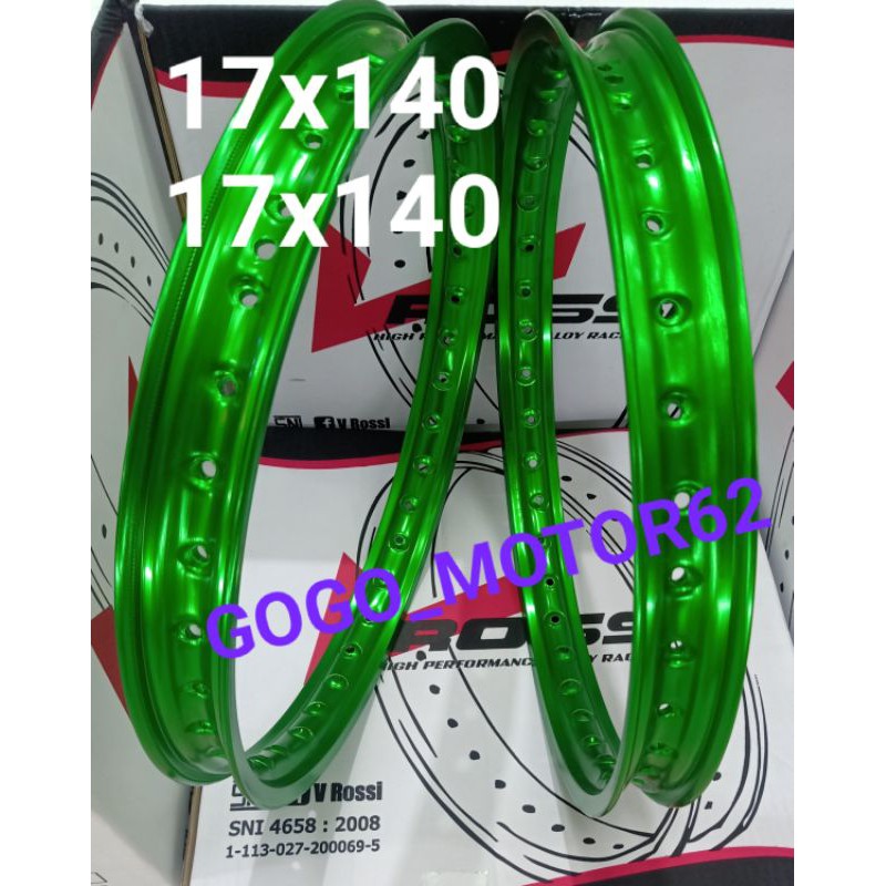Velg Pelak Pelek Jari-Jari Jeruji VRossi Almunium Ring 17 Lebar 140 & 140 Hijau Daun Sepasang