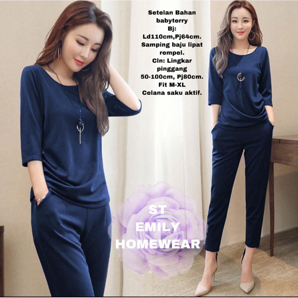 INDOBEST SETELAN EMIL WANITA /SET PAKAIAN KOREA / CASUAL LENGAN PANJANG