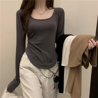 DF BJ256 Baju Wanita Fasion Lengan Panjang Kaos Polos Wanita Korea Spandek long Sleeve