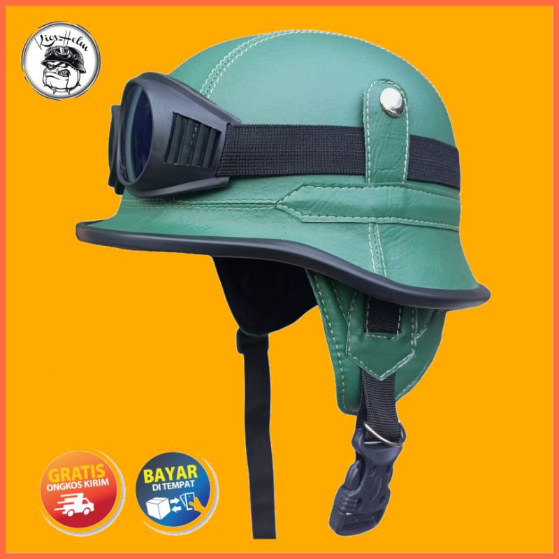 HELM RETRO NAZI MILENIAL HIJAU ARMY/HELM KULIT KLASIK/HELM GROSIR