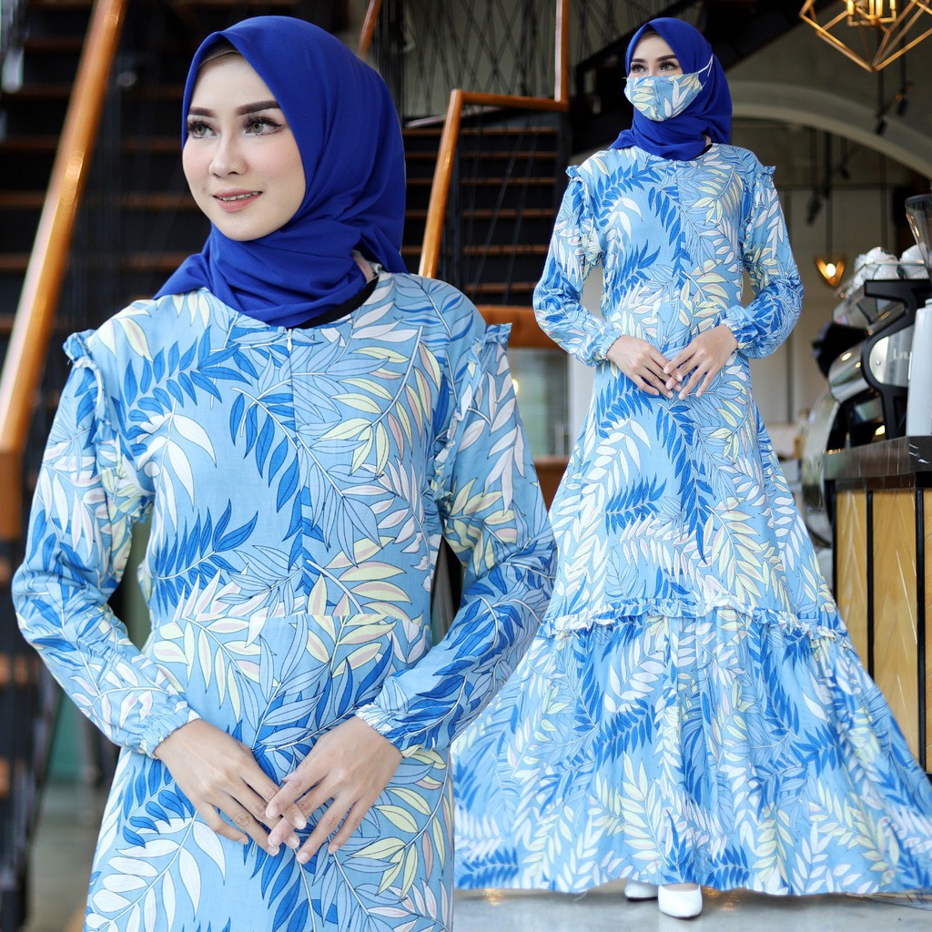 HOPYLOVY - Gamis Wanita Bahan Katun Rayon + Masker  Malika