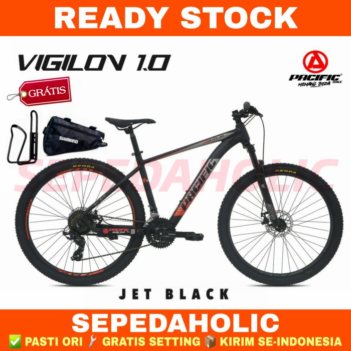 Sepeda Gunung 27.5 Inch MTB PACIFIC VIGILON 1.0 Alloy 3x7 Speed - Jet Black