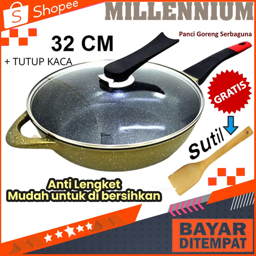 Omicko Wokpan / Wajan 32 cm Wajan Serbaguna Gratis Suttil Kayu