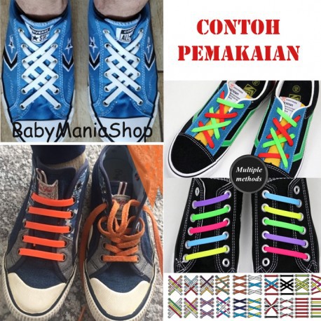 Tali Sepatu Silikon 16 pcs Premium / Shoelace Silicone Tali Sepatu Sepasang Karet Babymaniashop